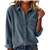 Generic Camicie in velluto a coste da donna a maniche lunghe con colletto e bottoni camicetta oversize fidanzato top giacche con tasca superiore, Marina Militare, M