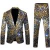 Generisch Tuta da uomo con paillette, 2 pezzi, con brillantini, slim fit, lucidi, smoking, giacca per carnevale, set da discoteca, giacca con glitter metallizzati