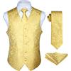 Enlision Gilet Uomo oro Elegante Nozze Paisley Panciotto Jacquard Gilet da Abito Cravatta e Fazzoletto Set per Festa Sposa XL