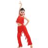 YXYjLb Set da Ballo Latino for Ragazze Sala da Ballo Pantaloni con Nappe con Frange Taglie Forti E Top con Frange Solide Salsa Samba Costume da Competizione Costumi di Pratica di Danza(Red,140)