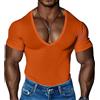 WKZSXXMJ Maglietta da Uomo con Scollo a V Profondo Magliette da Allenamento a Maniche Corte Magliette Sexy Estive con Scollo Profondo Magliette Sportive da Palestra per Bodybuilding(Orange,L)