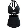 Viloree Costume da Bagno Donna a Vita Alta in Due Pezzi Stampa Floreale Bikini Halter Regolabile Costume da Bagno Nero XXL