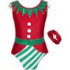 Runhomal Body da ginnastica per bambini, costume da elfo, Natale, a righe, senza maniche, per danza e pattinaggio artistico, balletto, 3-14 anni, rosso, 13-14 Anni