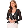 Allegra K Donna Coprispalle in Rete con Volant per Cardigan Bolero Casual da Annodare A Maniche Lunghe Nero M