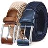 BULLIANT Cintura Uomo 2 Pezzi, Cinture Elastica Intrecciata con Fibbia in Lega di Zinco 35mm(Beige/Blu Antico-130cm/46-50vita regolabile)