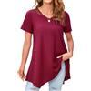 Enmain Donna Tunica Camicetta Rosso Manica Corta Camicie Casual Estiva Scollo V Top Camicie Camicetta Longline Tinta Unita Magliette per Vacanze Primavera Estate,Bordeaux,XL