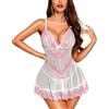 RSLOVE Intimo Donna Sexy Lingerie Babydoll in Pizzo Camicia da Notte Abito Mini Bianco Rosa M