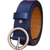 CVBF Anello rotondo fibbia della cintura donna cinghie di cuoio genuine per le donne della pelle della mucca cinghia femminile Cintura per jeans Larghezza 2,8cm, 115cm
