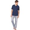 Leo Corsetteria Pigiama Uomo Cotone Serafino Taschino Manica Corta Pantalone Lungo Linclalor Taglia 60 Blu
