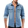 Celanisai, camicia da uomo in jeans, a maniche lunghe, con revers, stile button down, vintage, streetwear, comfort, tinta unita, classica, O azzurro, 4XL
