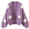 Generico Cardigan Donna Spesso Ago Lana Manuale Fiore Manica Maglia Largo Pigro Stile Spessore Maglione Giacca(Purple, One Size)