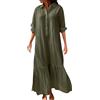 Generic Vestiti Eleganti Donna Casual Abito Elegante Women Cotton Linen Up Maxi Dress with Pocket Long Sleeve Summer Casual Beach Shirt Dress Abito Lungo Donna Elegante Vestiti Estivi Curvy (JN XXXXXL)