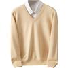 Fjnbbiot Maglione in Lana Merino da Uomo, con Scollo a V, Pullover Autunno Inverno, Colore Solido, Maglione Basic Versatile, Beige, M