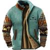 Darringls Giacca da uomo vintage occidentale, a maniche lunghe, casual, con colletto alto, alla moda, con motivo stampato, Blu, M