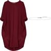 aromm Donna Abito da Camicie Scollo Tondo Sciolta Pianura Casual Taglia Grossa Midi Vestito Vino Rosso,S