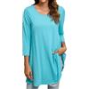 Enmain Blusa Donna Elegante 3/4 Manica Taglie Forti Maglietta a Maniche Lunghe Tunica Blu Acqua Maglia Lunga da Donna per Leggings in Tinta Unita XXL