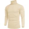 COOFANDY Collo Alto Uomo Lupetto Maglione Cotone Maglia Felpa Dolcevita Maniche Lunghe T Shirt Collo Alto Maglietta Aderente Maglione Slim Fit Beige XL