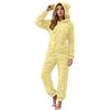 Generisch Onesie - Pigiama intero da donna, morbido, elegante, caldo, in peluche, per dormire, in pile, per l'inverno, con orecchie con cappuccio, giallo., S