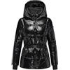Navahoo Giacca invernale da donna, lucida, calda, trapuntata, con cintura in vita, lucida, 14, XS-XXL, Nero , M