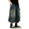 FCOOLYEET Pantaloncini jeans da uomo con motivo mimetico Y2k, larghi, lunghi Jorts, camouflage, in denim, cargo, Blu, S