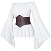 KBOPLEMQ Top da donna rinascimentale, camicetta medievale con corsetto in vita, cintura pirata, costume di Halloween, senza spalline, vintage boho, tunica top, maniche a tromba, spalle scoperte, camicia gotica