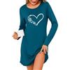 Demegimi Camicia da Notte Donna in Cotone a Maniche Lunghe Camicia da Notte con Stampa a Cuore di Fiocchi di Neve e Scollo Rotondo