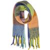 styleBREAKER Sciarpa a maglia da donna con motivo a quadri colorati e lunghe frange spesse, caldo inverno, stola 01017138