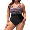 Vijamiy Costume Intero Donna Taglie Forti Sexy Scollo a V Push Up Costumi da Bagno Imbottito Reggiseno Curvy Swimwear Piscina Moda a Blocchi di Colore L-4XL(Bande di Bohème,L)