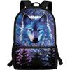 Dngkaoje Zaino scolastico per bambini da 43 cm, grande capacità, casual, da viaggio, con tracolla regolabile, Lupo del bosco, 13 x 28 x 44 cm