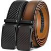 BULLIANT Cintura 2 Pezzi, Cintura Uomo Pelle Cricchetto Automatica Fibbia 35mm,Trim Regolabile per Adattars(Marrone chiaro/nero,115cm/32-38 vita regolabile)