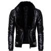 Darringls Giacca in pelle da uomo Steampunk Retro Trench con colletto in pelliccia vintage a maniche lunghe con cerniera giacca in pelle cappotto retrò Steampunk giacca da moto con collo in pelliccia