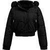 Generisch Giacca corta da donna con cappuccio in pelliccia sintetica - Giacca trapuntata senza pancia in stile bomber | Giacca invernale alla moda per un look alla moda