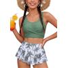 SEAUR Teenager Girl Bikini Set Due Pezzi Costume Da Bagno Imbottito Bikini Slip Con Gonna Stampata Moda Costumi Da Bagno Bambini 9-16 Anni, verde, 15-16 Anni