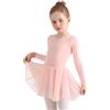 Eisnnu Ragazza Vestito da Balletto Vestito Danza Tutu Body Ginnastica Cotone Manica Lunga con Chiffon Gonna Adatto all'età 2-11 Anni (IT, Numero, 130, Regular, Rosa)