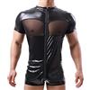 QiaTi Pantaloncini da uomo senza maniche Leotard Zip Collant in similpelle Bodysuit con 2 tasche per il club, M