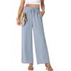 PrinStory - Pantaloni a gamba larga da donna, leggeri, estivi, stile palazzo, con coulisse, vita alta, casual, pantaloni dritti, Grigio blu, M