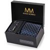 Massi Morino Cravatta con Fazzoletto da Taschino Set Uomo incl. Gemelli, Fermacravatta e Confezione Regalo - Set Cravatta Uomo per Matrimonio