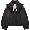 Cuteighteen Fancy Lolita Camicetta da donna a maniche lunghe, carina, elegante, con volant, casual, in pizzo, con bottoni e fiocco, nero, Taglia Unica