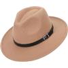 QUUPY Cappello Fedora Classico con Tesa Larga e Fibbia della Cintura, Cappello Panama in Feltro per Uomo e Donna, Rosso, Cachi, 6 7/8-7 1/8
