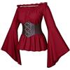 YOSUWOAI Camicetta da donna rinascimentale vittoriana con volant vita arricciata maglia a maniche lunghe boho pirata camicia spalle scoperte maniche a tromba gothic lolita boho camicette top medievali