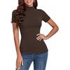 Totatuit Dolcevita Donna Maglietta Manica Corta a Costine con Collo Alto Lupetto Leggero Maglia Cotone Aderente Top Elegante Basic T-Shirt Sottogiacca Elasticizzato Autunno Intimo Marrone M