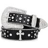 BELTROAD Cintura con strass per uomo e donna, cowboy occidentale, cintura in pelle con croce e diamanti per jeans, nero, S for Waist 26-31