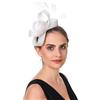 Haojing Cappello Fascinator in Rete con Piume e Veletta, Ascot, con Fiore, Derby, con Fermaglio e Fascia per Capelli da Donna, B1-bianco, M