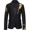 Generic Giacca da uomo sottile elegante - Blazer da uomo in oro con stampa floreale per matrimonio e feste, abbigliamento formale, colletto sciallato, smoking, Nero , XL