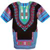 CHAINUPON Camicia Africana Dashiki in Cotone, Stile Tribale, Festival, Boho, Anni 60'70, Hippie, Caftano, Nero e celeste., L