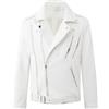 Generic Giacca da uomo in finta pelle con zip asimmetrica, stile classico e slim, per autunno/inverno, giacca da motociclista, bianco, 4XL
