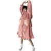 Duohropke Accappatoio in peluche da donna con cappuccio, lungo e fluffy Bathrobe Cartoon Dressing Gown flanella pigiama camicia da notte morbido vestaglia soffice vestaglia casa tuta invernale caldo