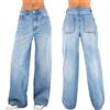 XUDONG Jeans larghi da donna Jeans a vita alta a gamba larga Jeans Y2K Pantaloni larghi in denim svasato Pantaloni streetwear da ragazza E-Girl Jeans da donna (Color : Dark blue, Size : M)