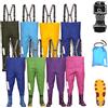3Kamido Trampolieri per Bambini giovanili - 10 Modelli, Vita Regolabile, Bretelle Resistenti, Fibbia Nexus, Stivali da Pesca, 20-35 EU, Waders Salopette (Cuoricini/Viola, 28/29 EU)