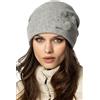 Vivisence Invernale Cappello Elegante Da Donna Con Fodera Interna Decorato Con Tre Pompon In Pelliccia E Zirconi Realizzato In Caldo Filato Di Lana Perfettamente Adattabile, Grigio Chiaro,Taglia Unica